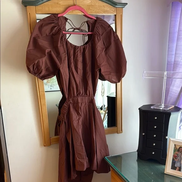 Abercrombie & Fitch Brown Puff Sleeve Long Sundress - Picture 1 of 3